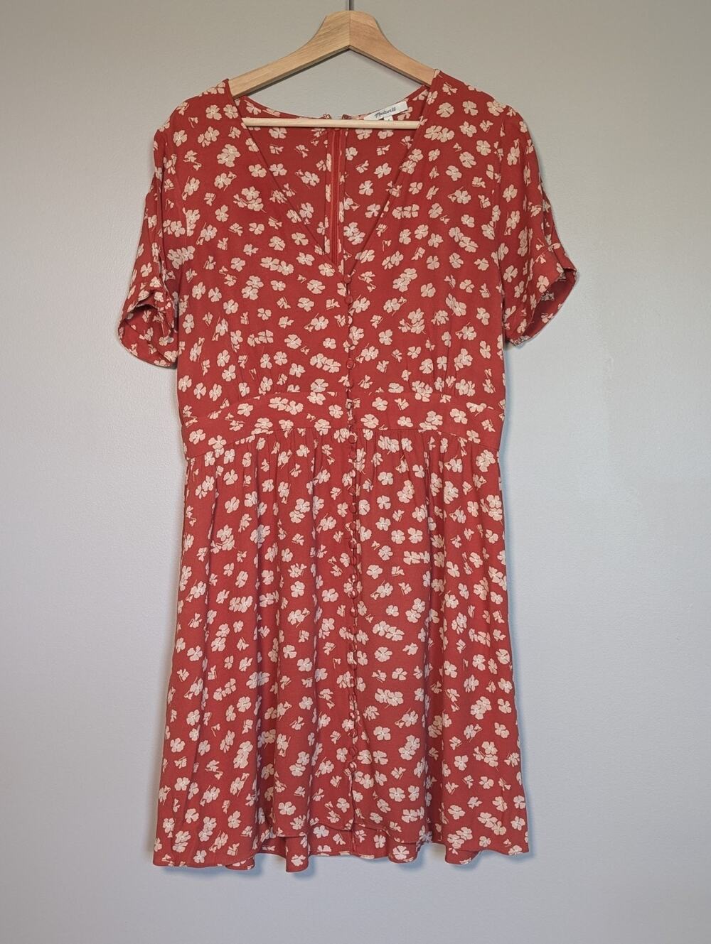 Madewell Dress 8 Orange Rust Floral Mini V Neck Button Front Summer Boho